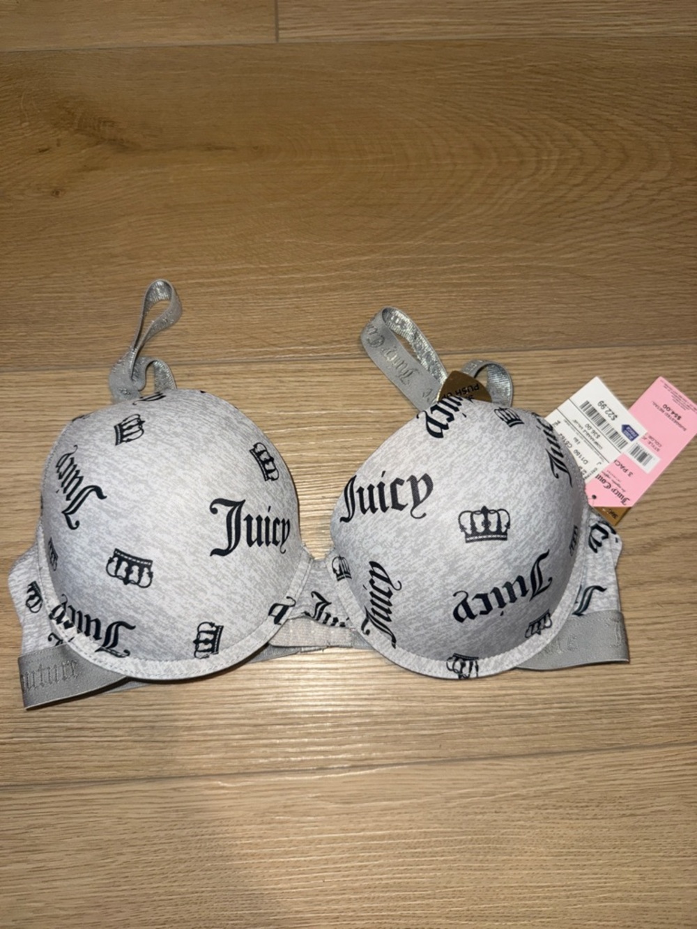Juicy Couture Gray Logo Print Padded Bra for Kids